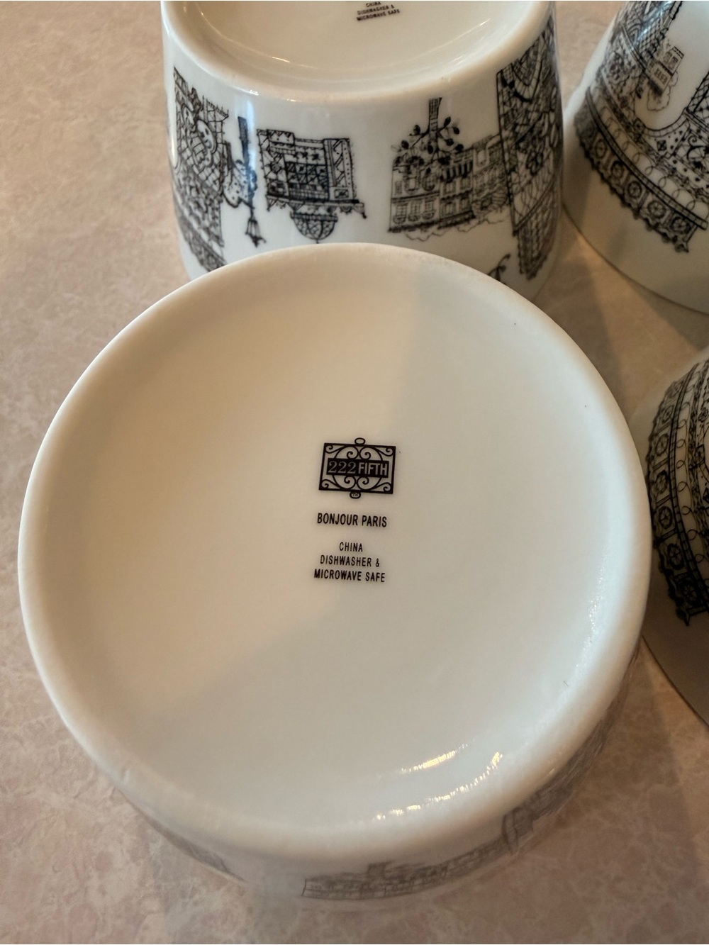 222 Fifth White Porcelain Paris Dessert Bowls with Black Skyline (Set of 4) - Picture 3 of 4